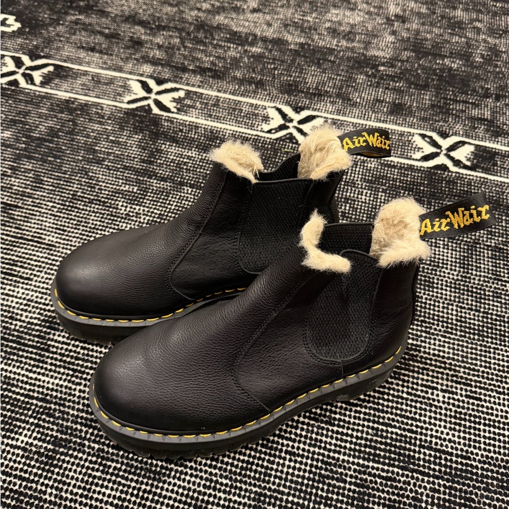 Dr. Martens Black 2976 Quad Faux Shearling Chelsea Boots.